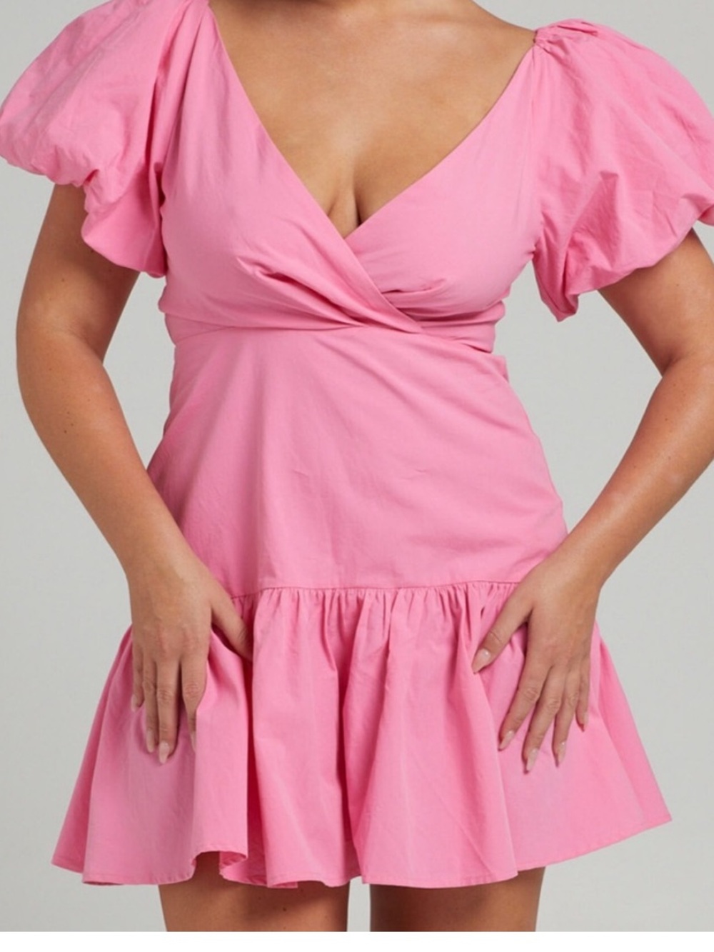 NWT Showpo Brighton Puff Sleeve Ruffle Mini Dress in Pink